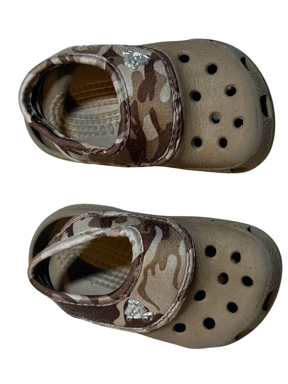 Crocs Classic Cayman Camo Fabric Heel Strap Toddler 4 5‎ Clogs Khaki Tan Kids